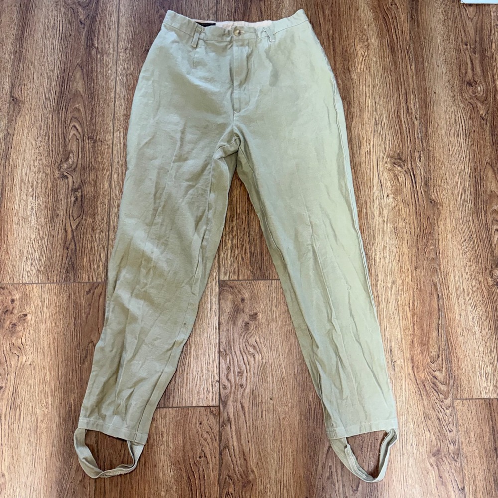 90s Et Vous Vintage Stirrup Pants Womens 10 Made in France Khaki High Waist READ